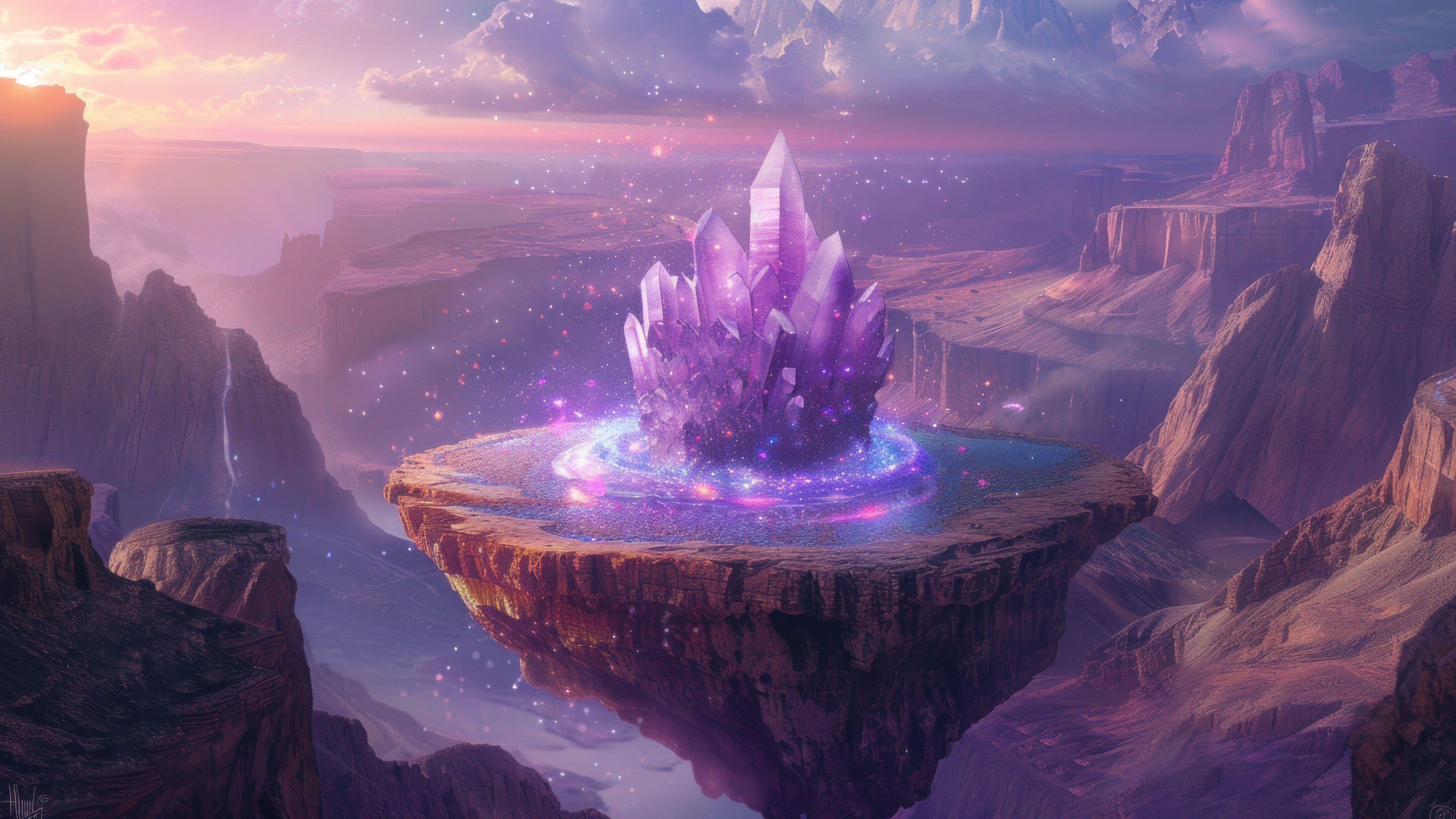 Ethereal Levitating Purple Rock 4K Wallpaper