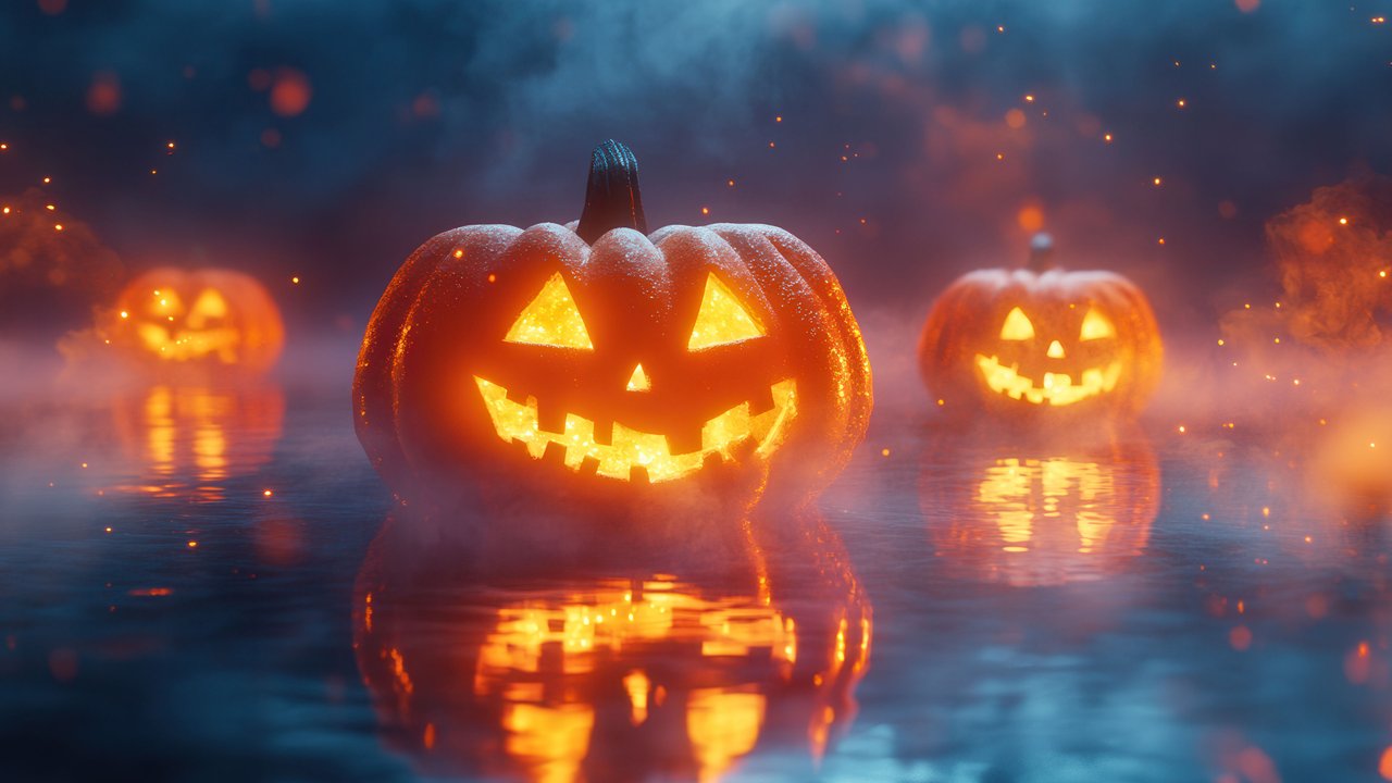 Spooky Floating Pumpkins 4K Wallpaper