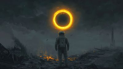 Space Explorer Under Fire Ring 4K Wallpaper