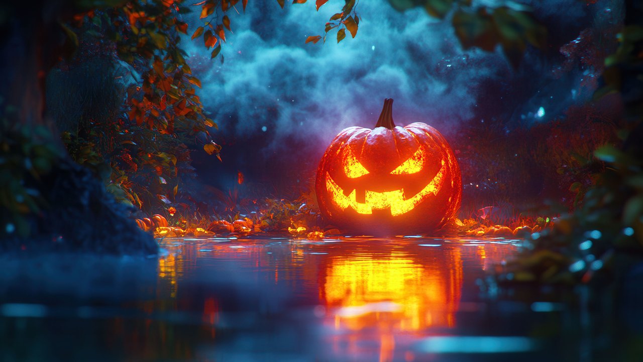 Glowing Pumpkin in Mystical Forest 4K Wallpaper