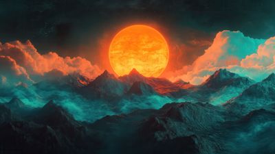Orange and Teal Moonlight Landscape 4K Wallpaper