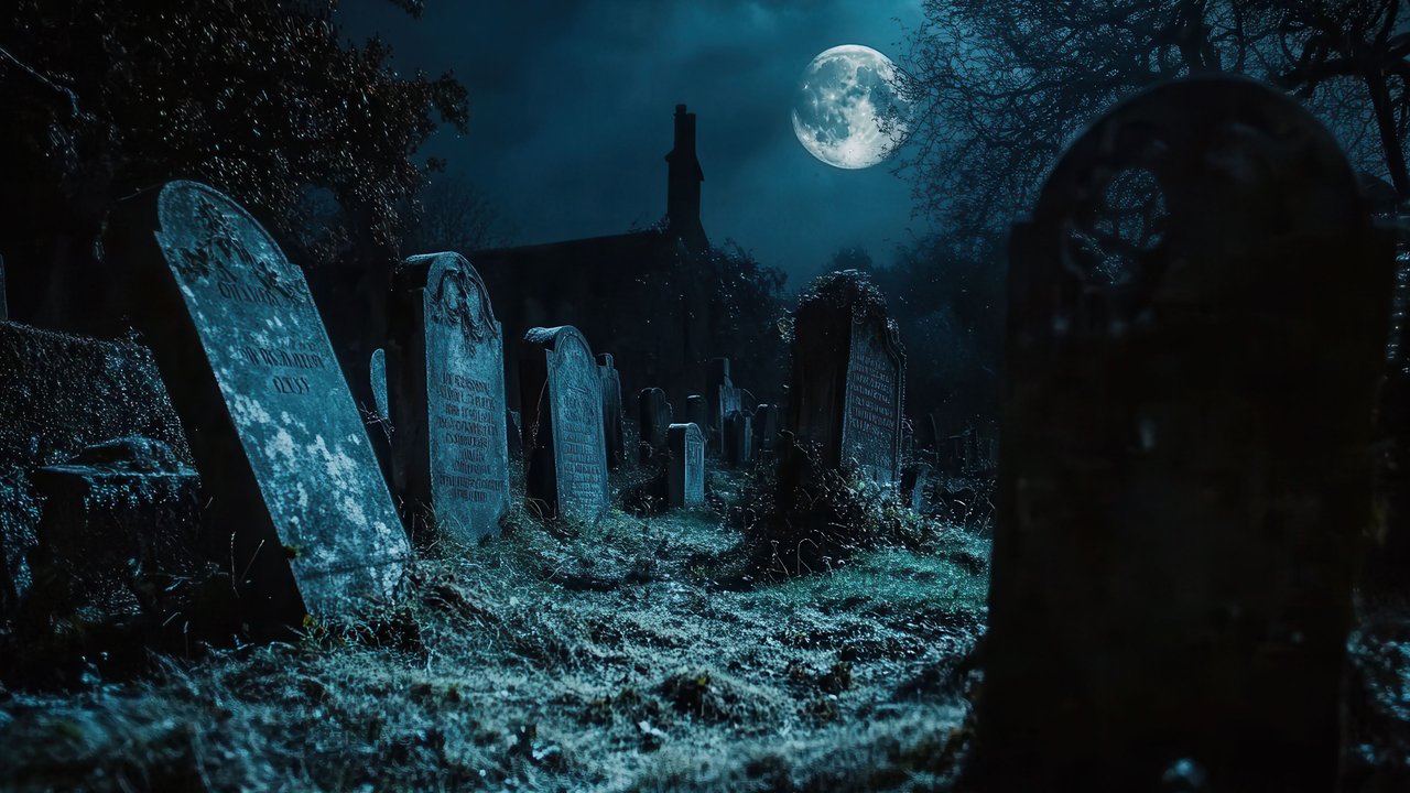 Haunted Graveyard in Moonlight 4K Wallpaper
