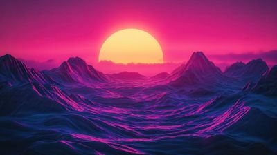 Synthwave Mountains Under Neon Sky 4K Wallpaper