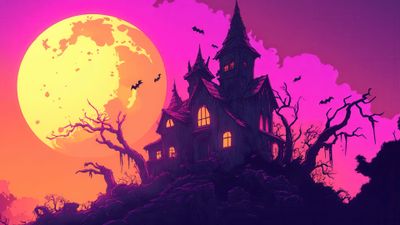 Moonlit Haunted House 4K Wallpaper