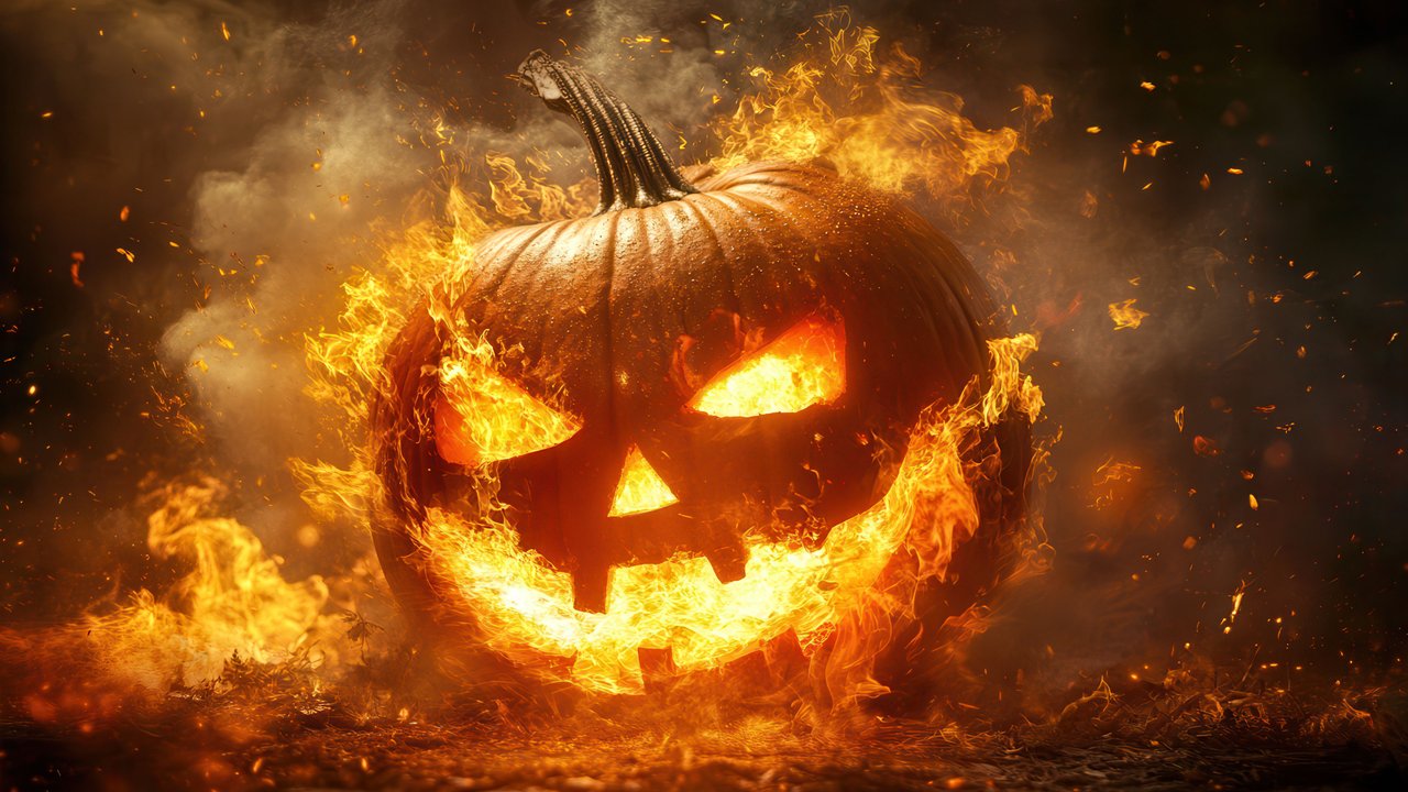 Eerie Pumpkin On Fire 4K Wallpaper