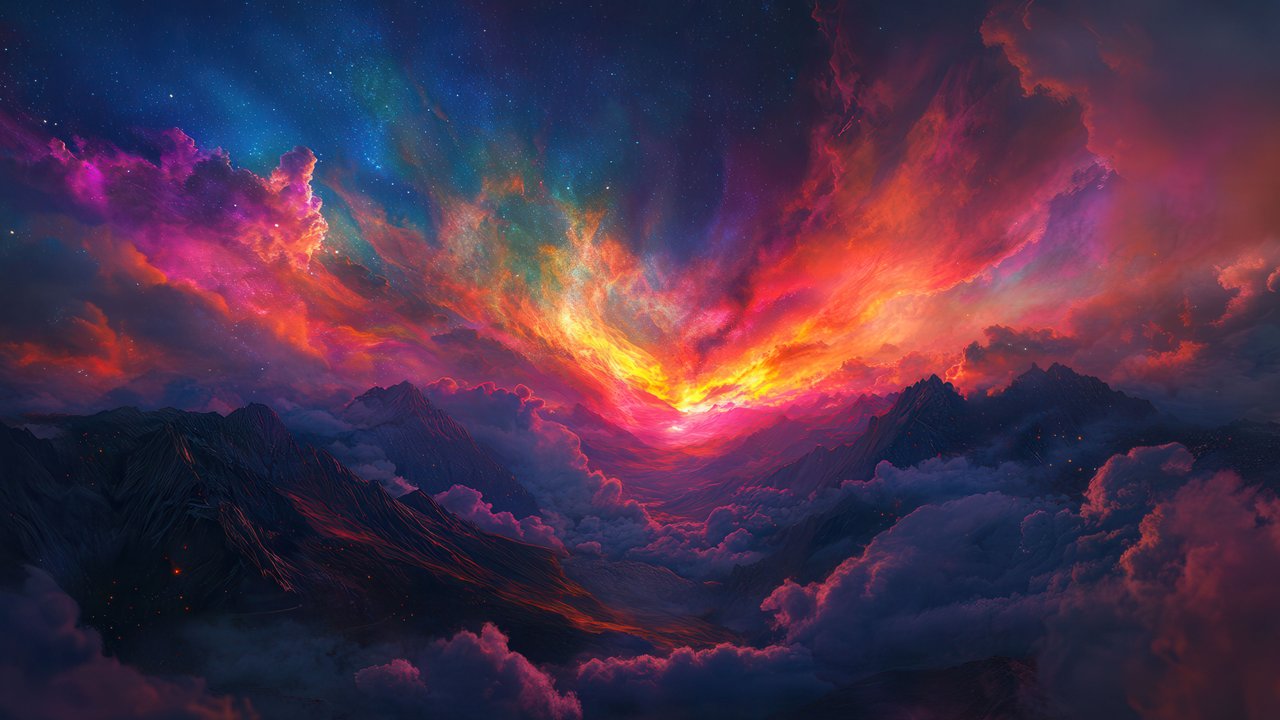 Colorful Sky Over Mountains 4K Wallpaper