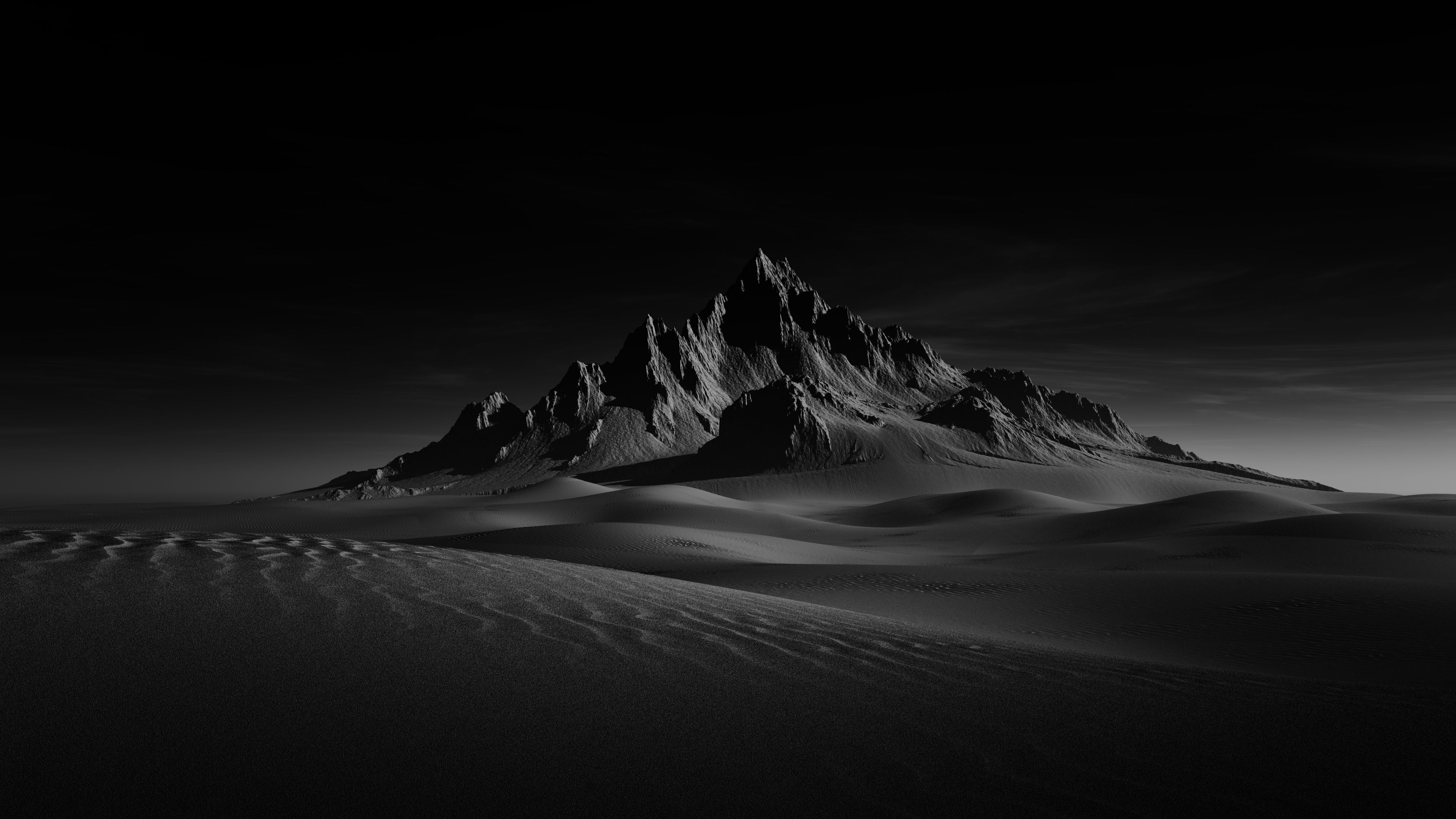 Monochrome Mountain And Sand Dunes Digital Art Wallpaper