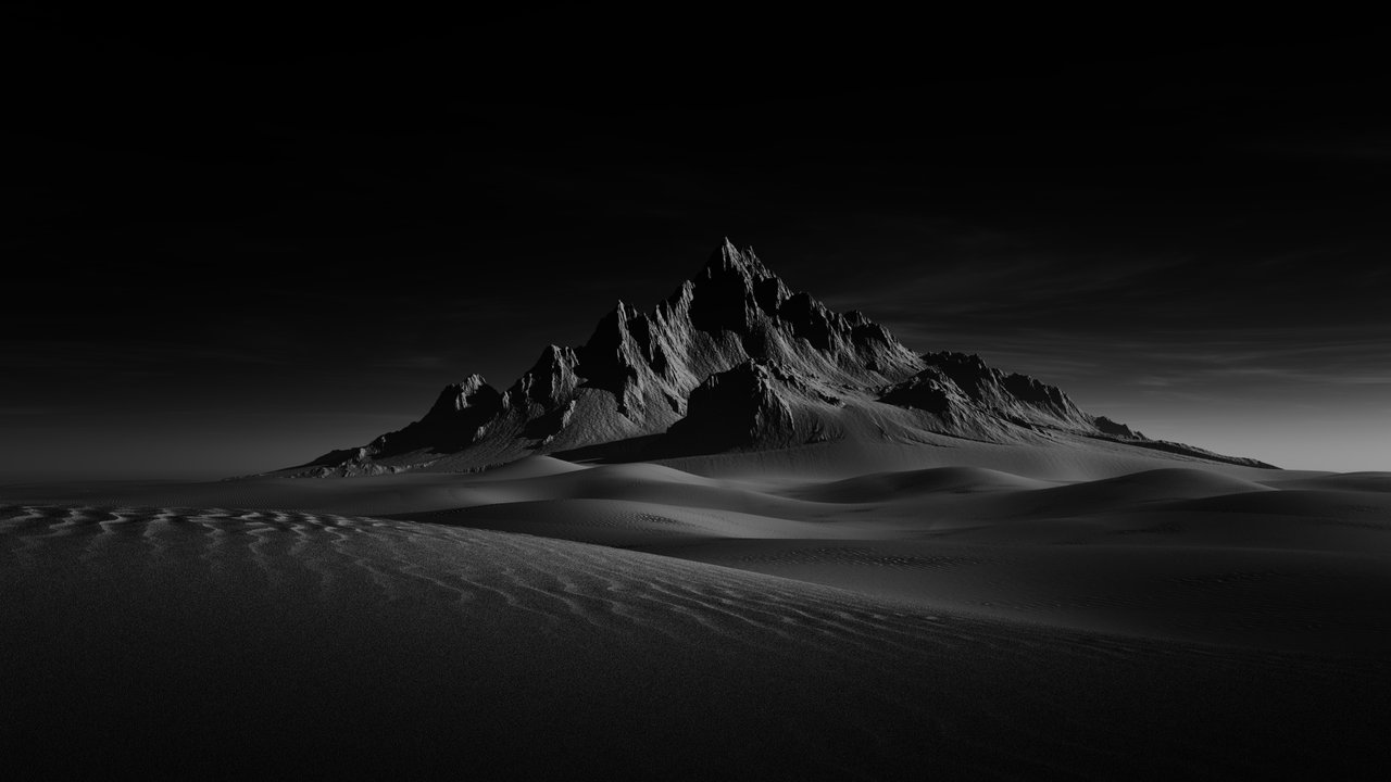 Monochrome Mountain And Sand Dunes Digital Art Wallpaper