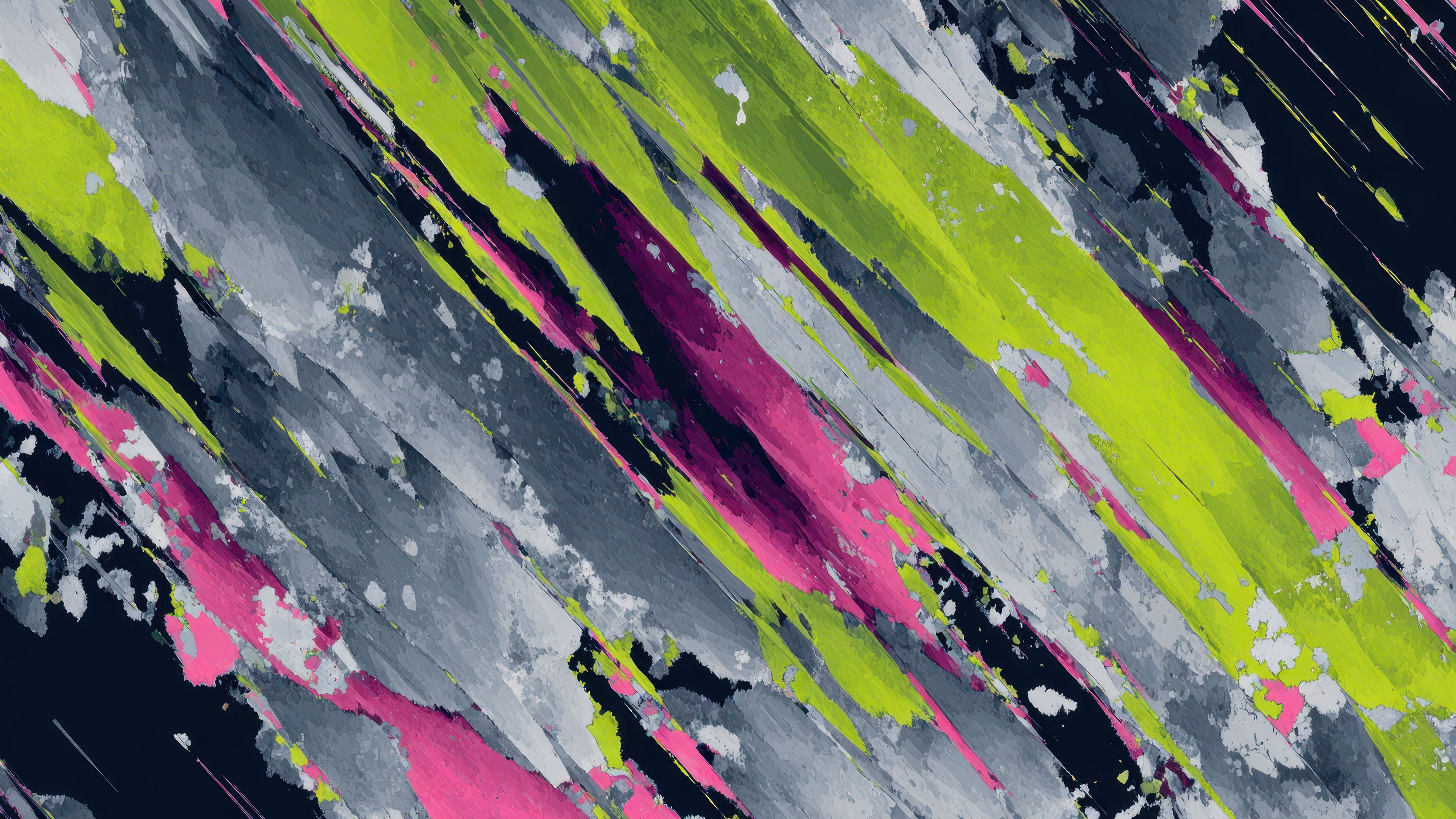 Abstract Diagonal Paint Strokes Green Pink Gray Wallpaper