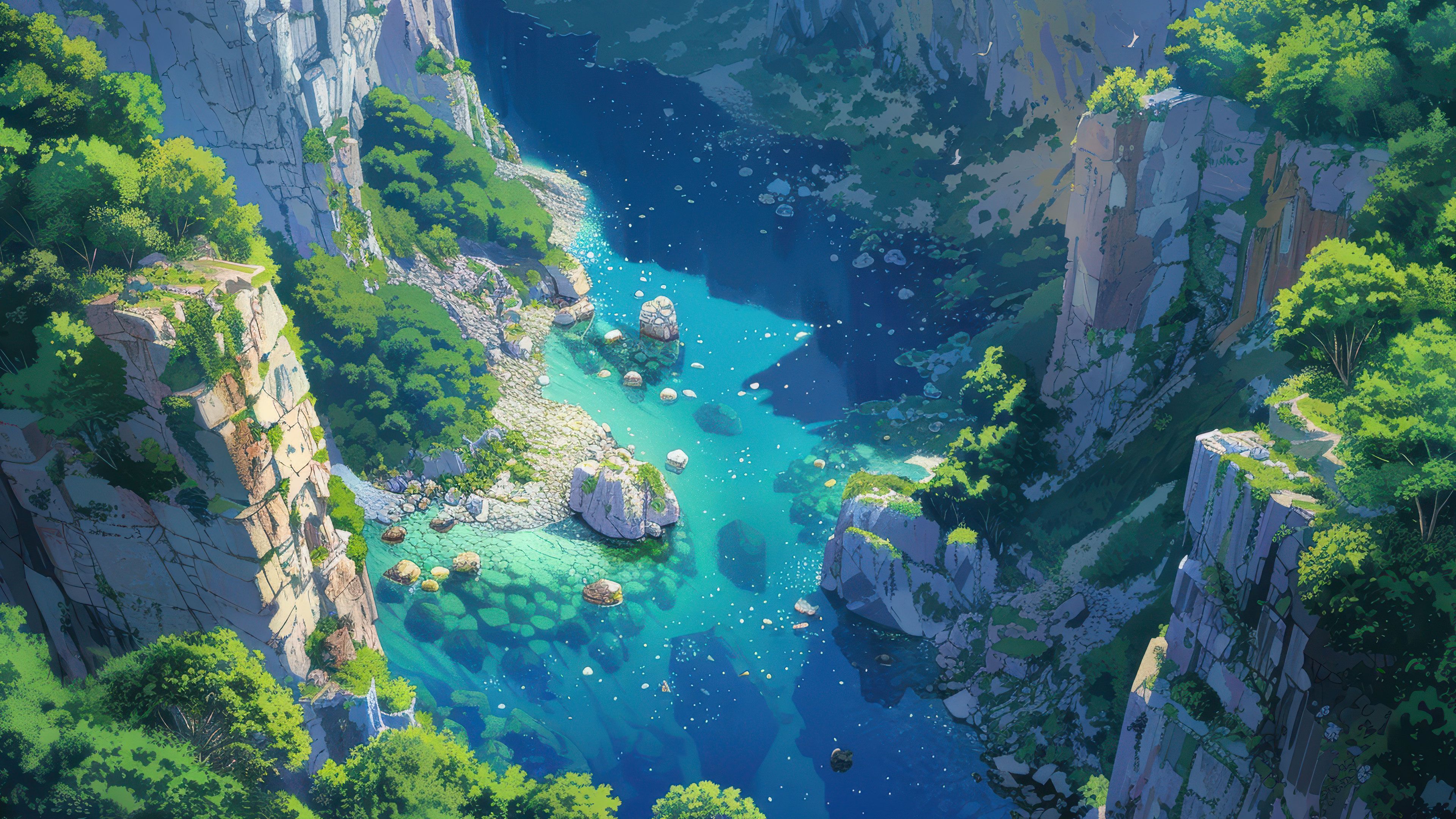 Aerial Canyon River Digital Art Landscape Wallpaper