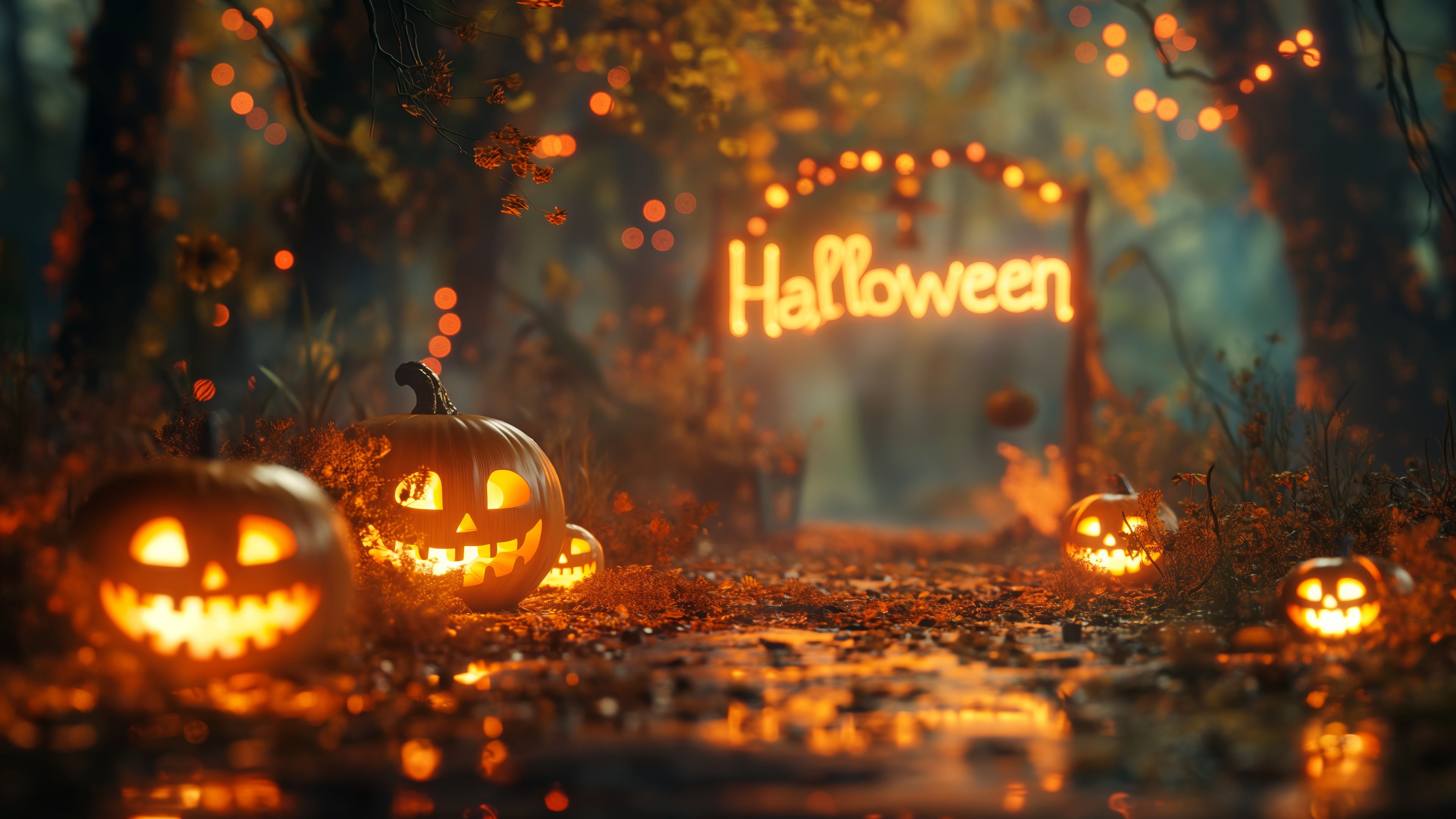 Halloween Jack-o'-lanterns Illuminated Path Digital Art