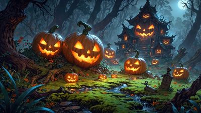 Halloween Haunted House And Jack-o'-lanterns Forest Digital Art