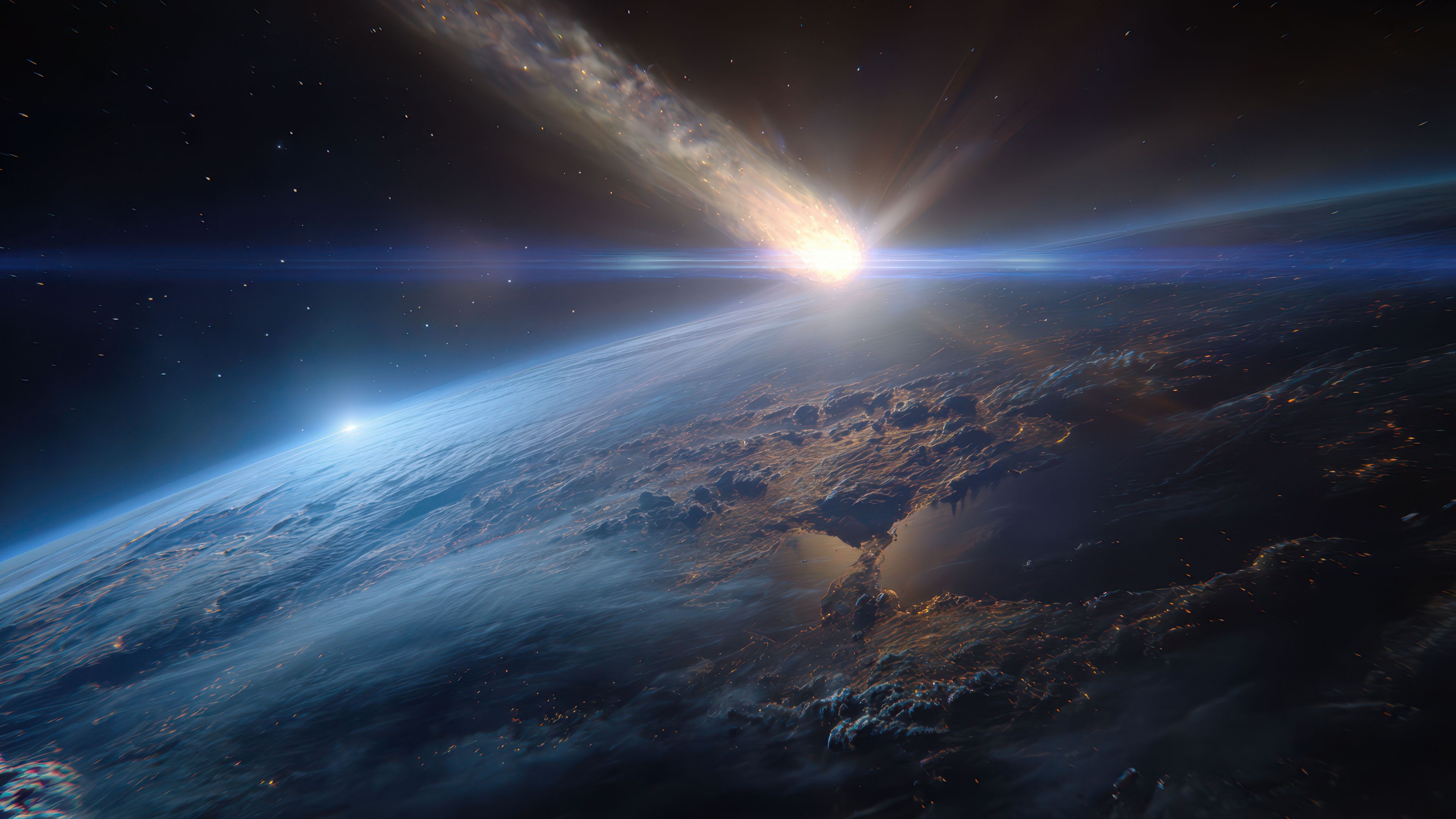 Bright Meteor Impacting Earth Atmosphere Wallpaper