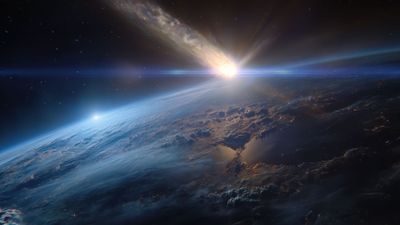 Bright Meteor Impacting Earth Atmosphere Wallpaper