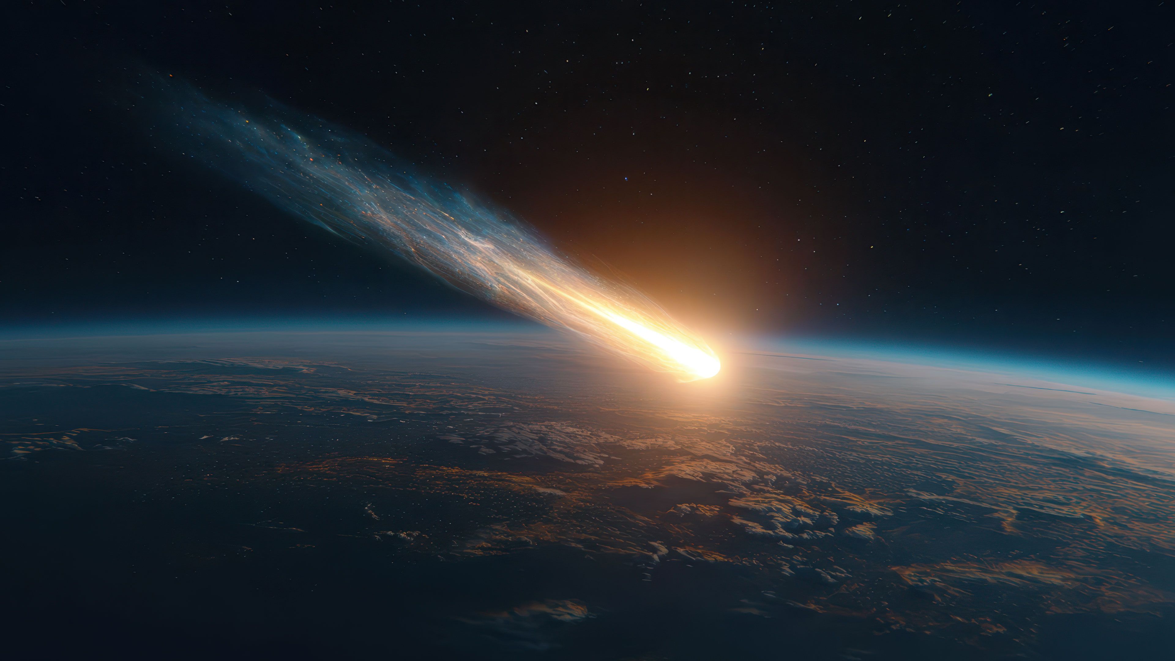 Glowing Meteor Entering Earth's Atmosphere Space Wallpaper
