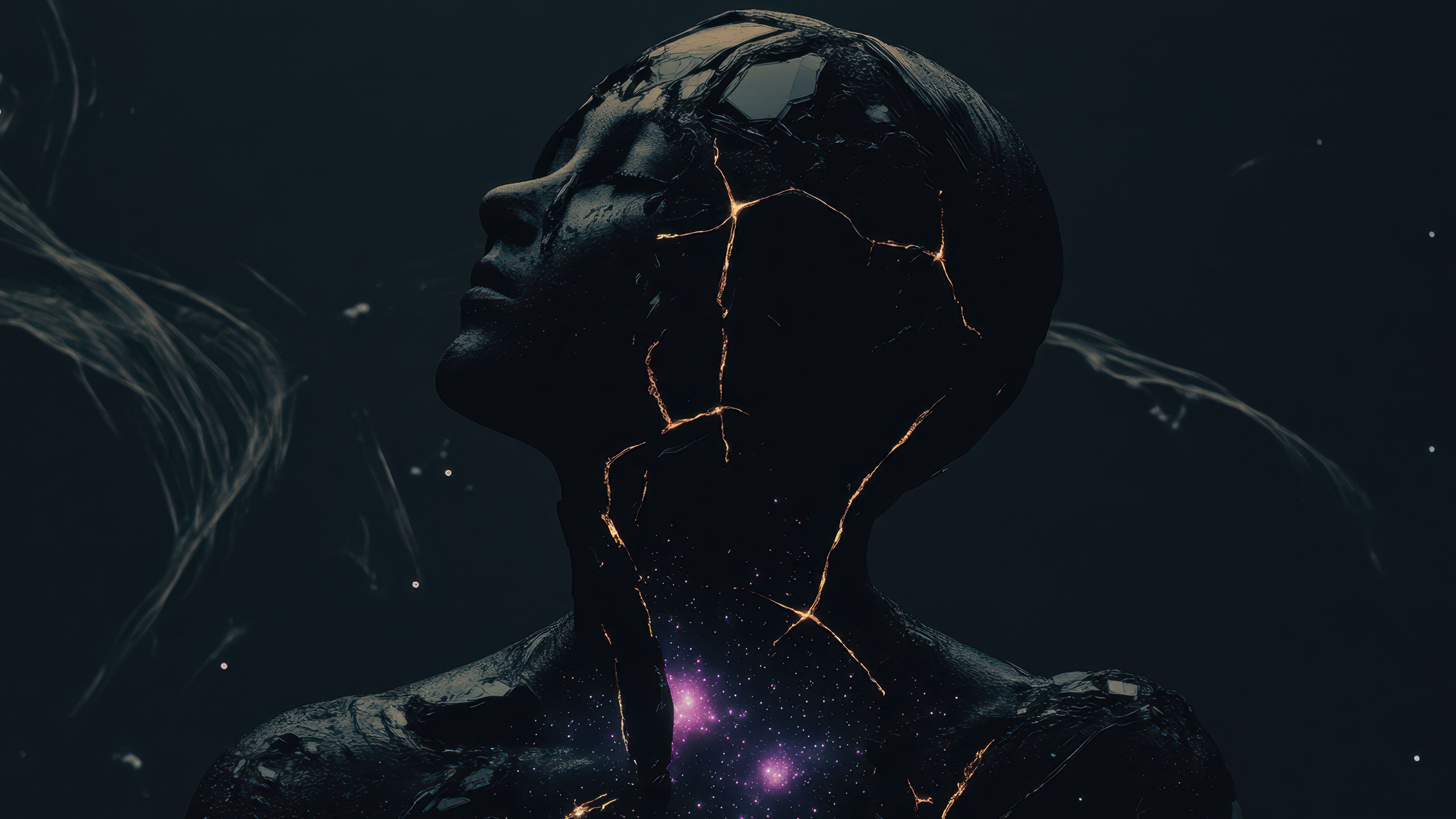 Dark Cracked Human Figure Cosmic Galaxy Wallpaper