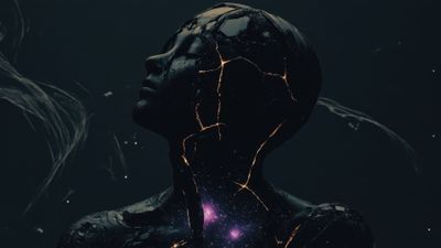 Dark Cracked Human Figure Cosmic Galaxy Wallpaper