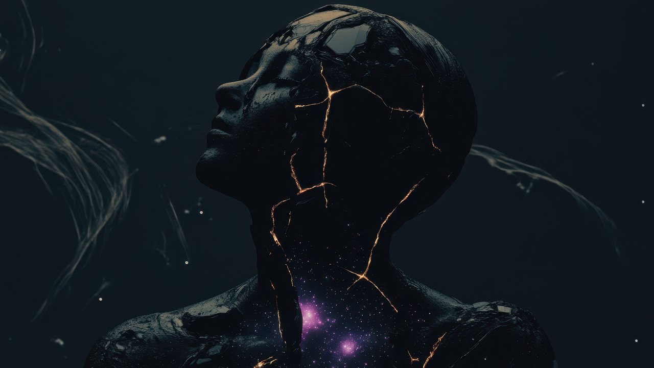 Dark Cracked Human Figure Cosmic Galaxy Wallpaper