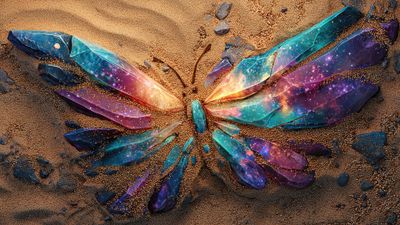 Crystal Galaxy Butterfly On Sand Wallpaper
