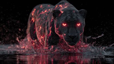 Black Panther Glowing Lava Red Eyes In Water Wallpaper