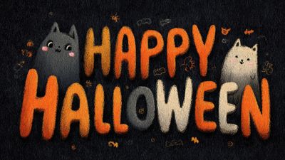 Happy Halloween Cute Cats Textured Black Background Wallpaper
