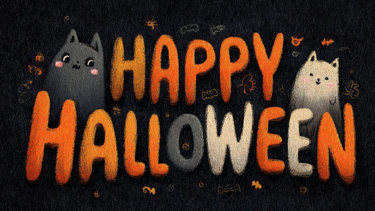 Happy Halloween Cute Cats Textured Black Background Wallpaper
