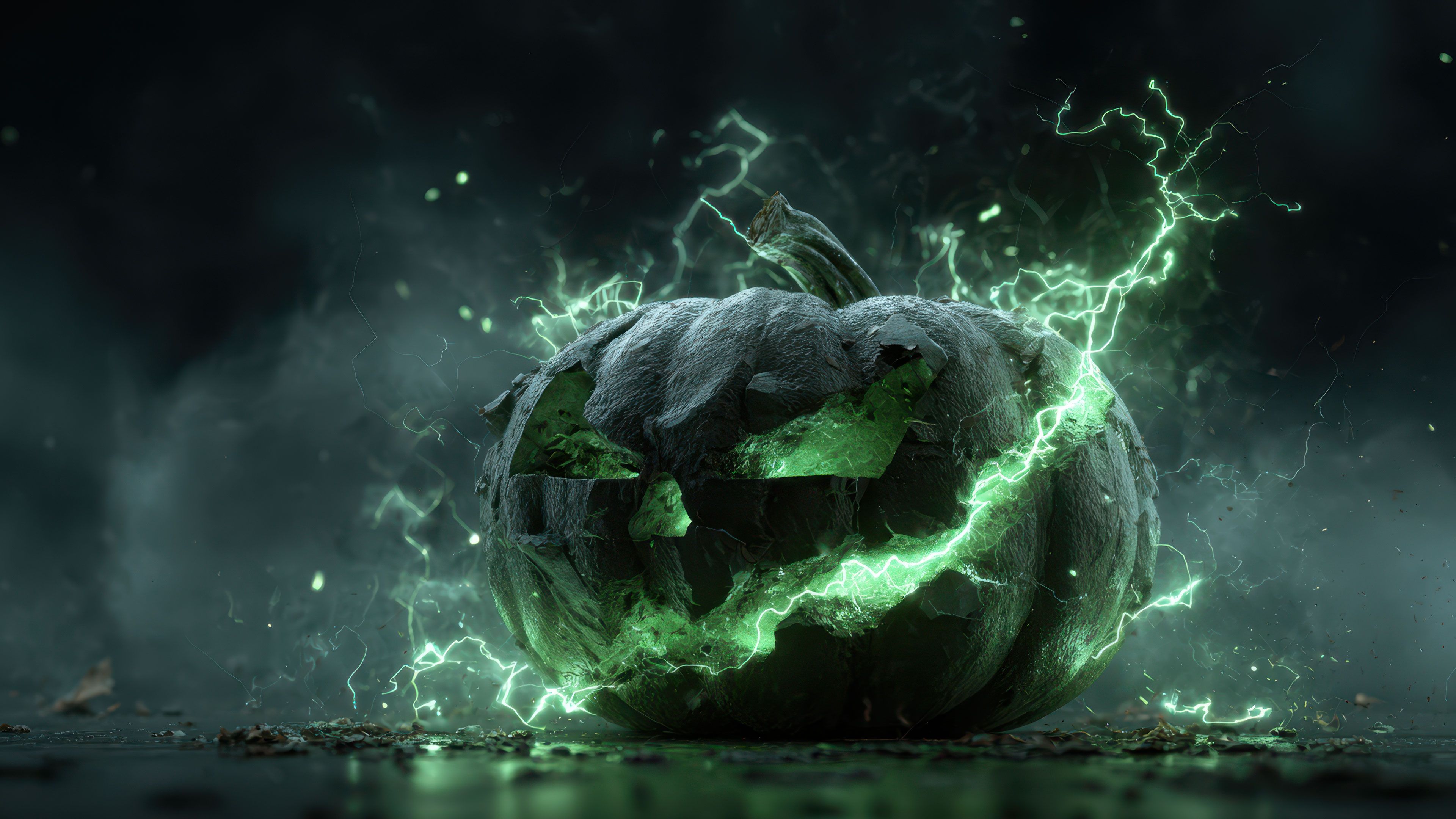Electric Green Lightning Halloween Pumpkin Wallpaper