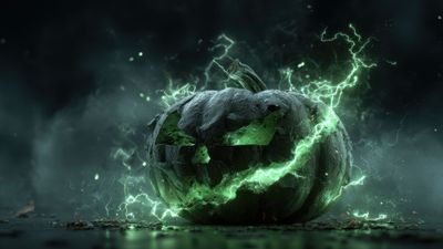 Electric Green Lightning Halloween Pumpkin Wallpaper