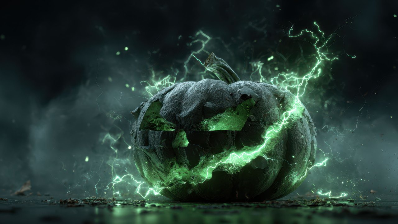 Electric Green Lightning Halloween Pumpkin Wallpaper