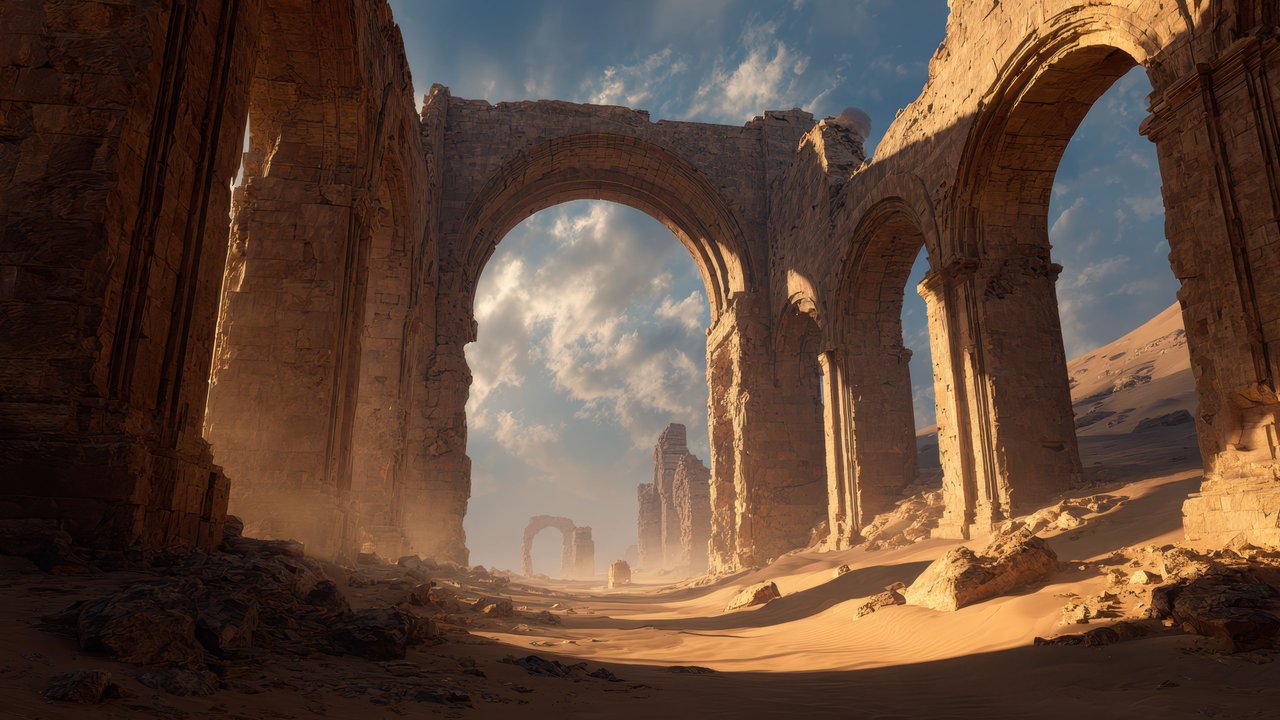 Ancient Desert Arches Digital Art Wallpaper