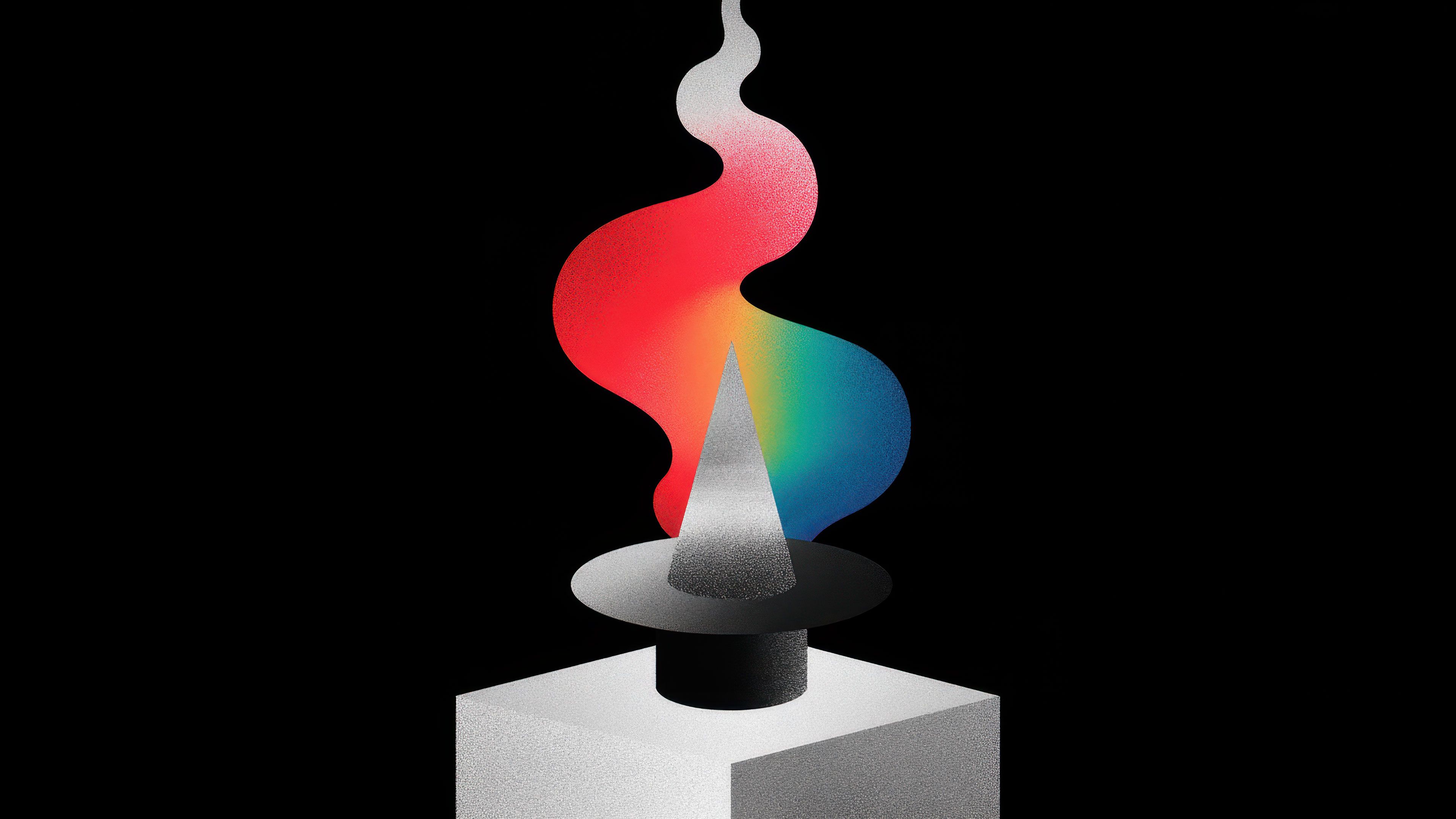 Abstract Rainbow Gradient Wave Digital Art On Black