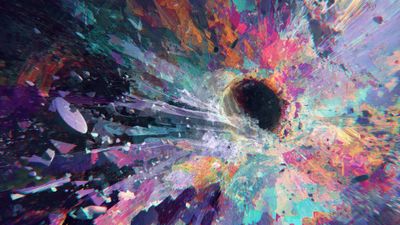 Vibrant Abstract Shattered Digital Art Explosion