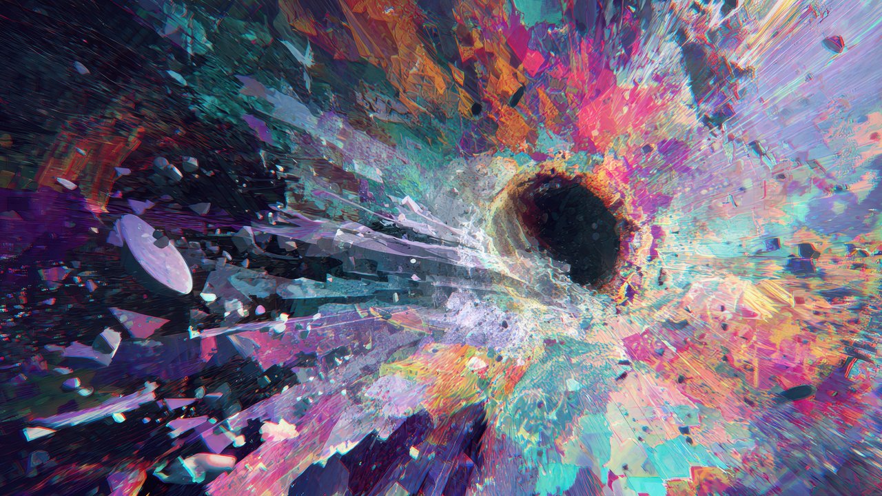 Vibrant Abstract Shattered Digital Art Explosion