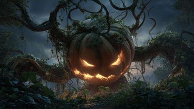 Eerie Glowing Jack-o'-lantern Vines Digital Art Wallpaper