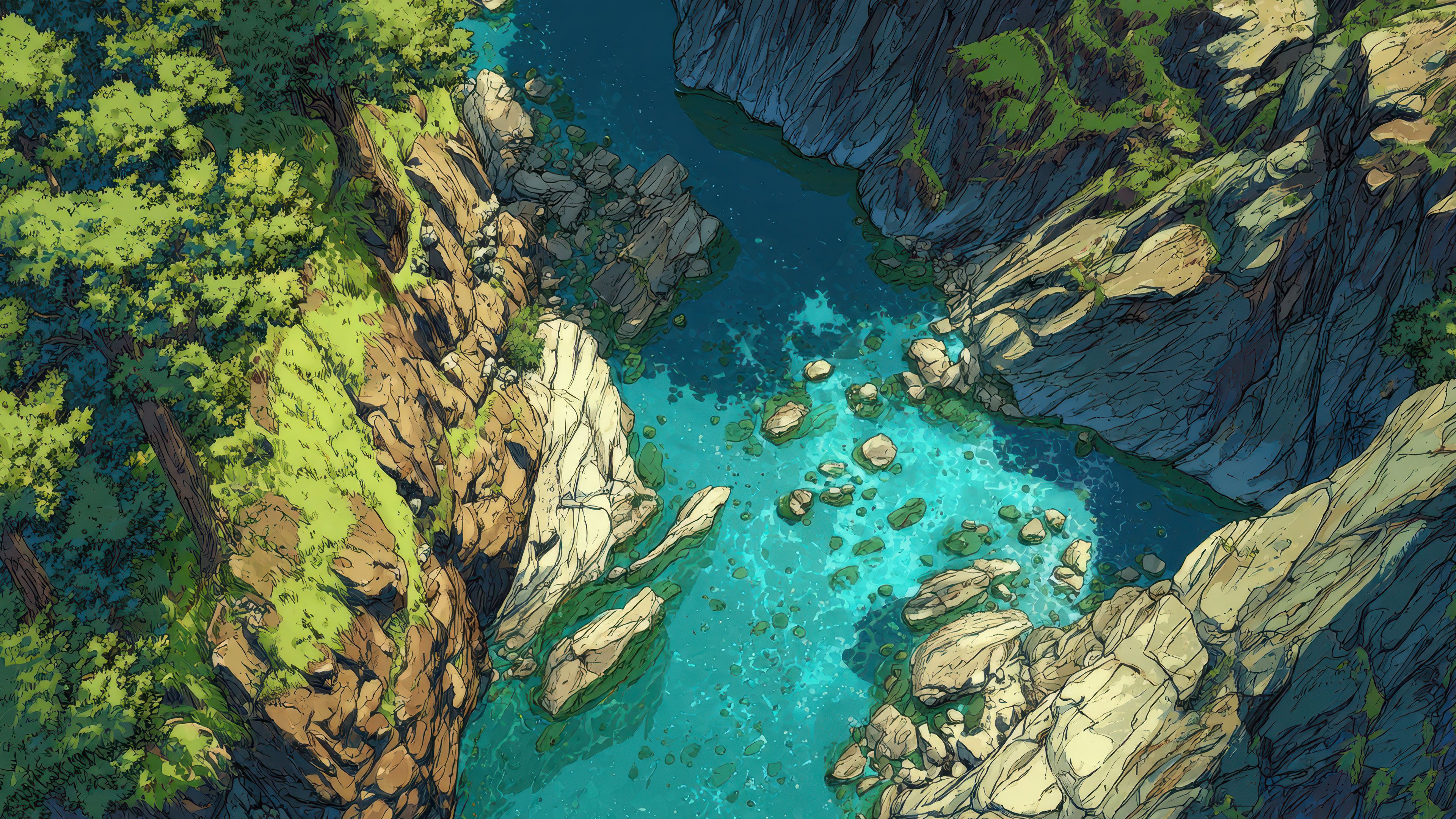 Aerial View Turquoise River Canyon Digital Art Landscape