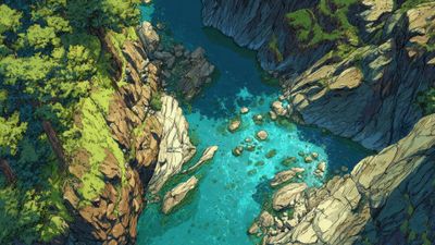Aerial View Turquoise River Canyon Digital Art Landscape