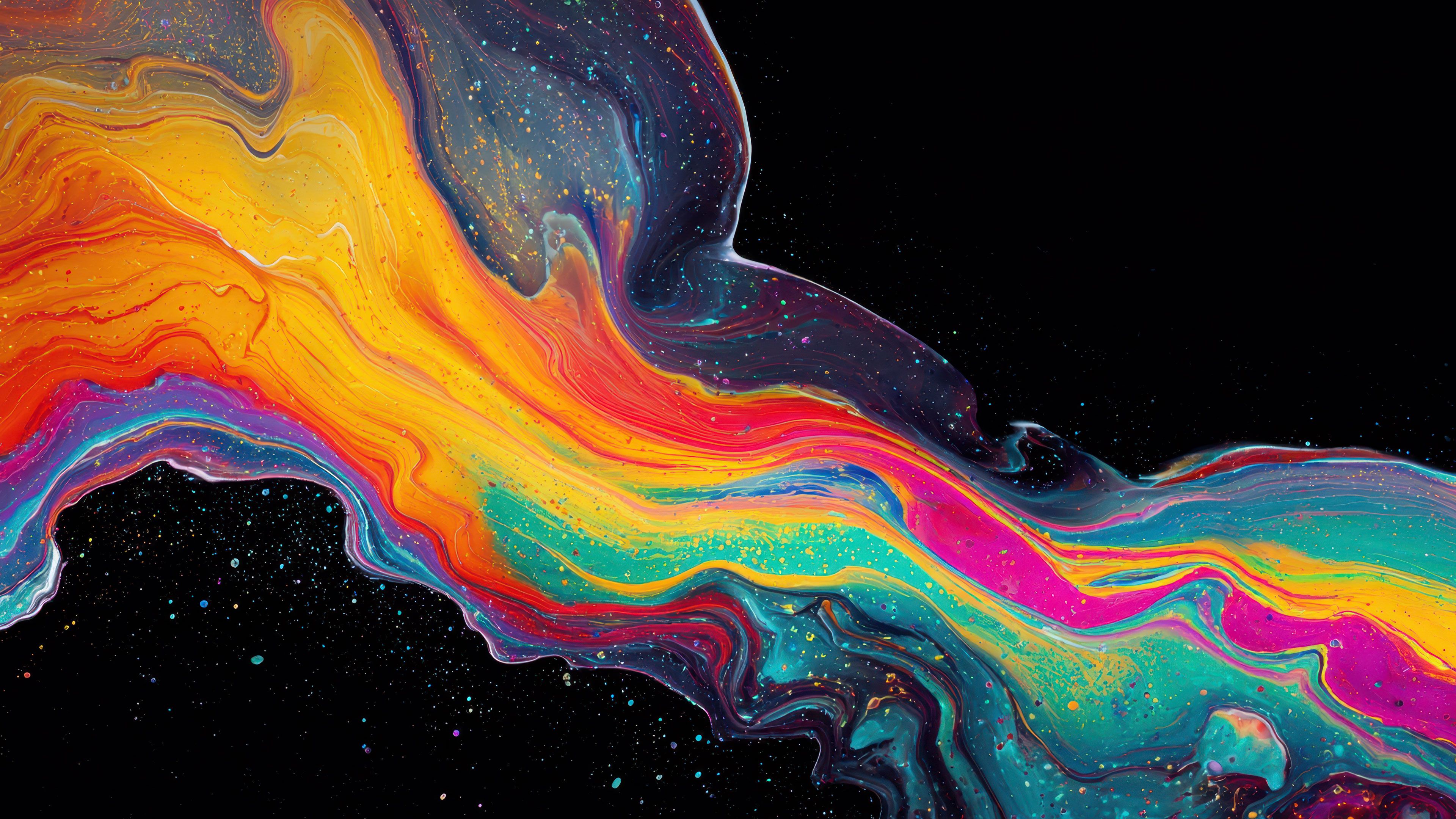 Vibrant Abstract Fluid Digital Art Swirls On Black Backround Wallpaper