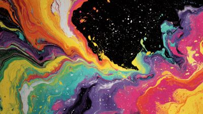 Vibrant Fluid Paint Digital Art Swirls On Black Background