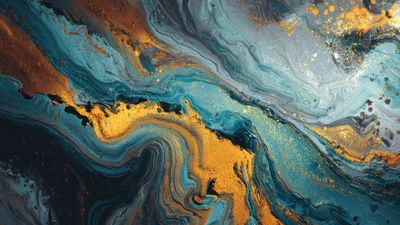 Fluid Gold Teal Abstract Digital Art Wallpaper