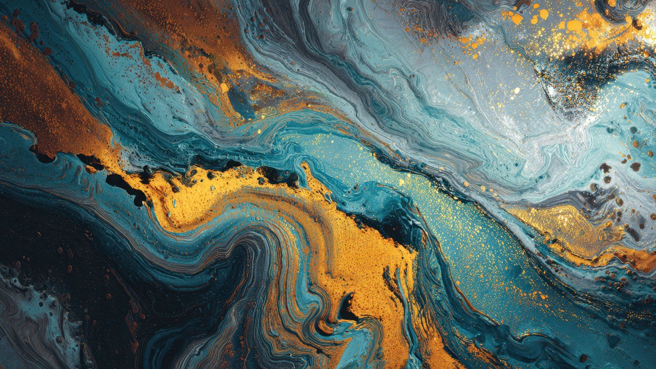 Fluid Gold Teal Abstract Digital Art Wallpaper