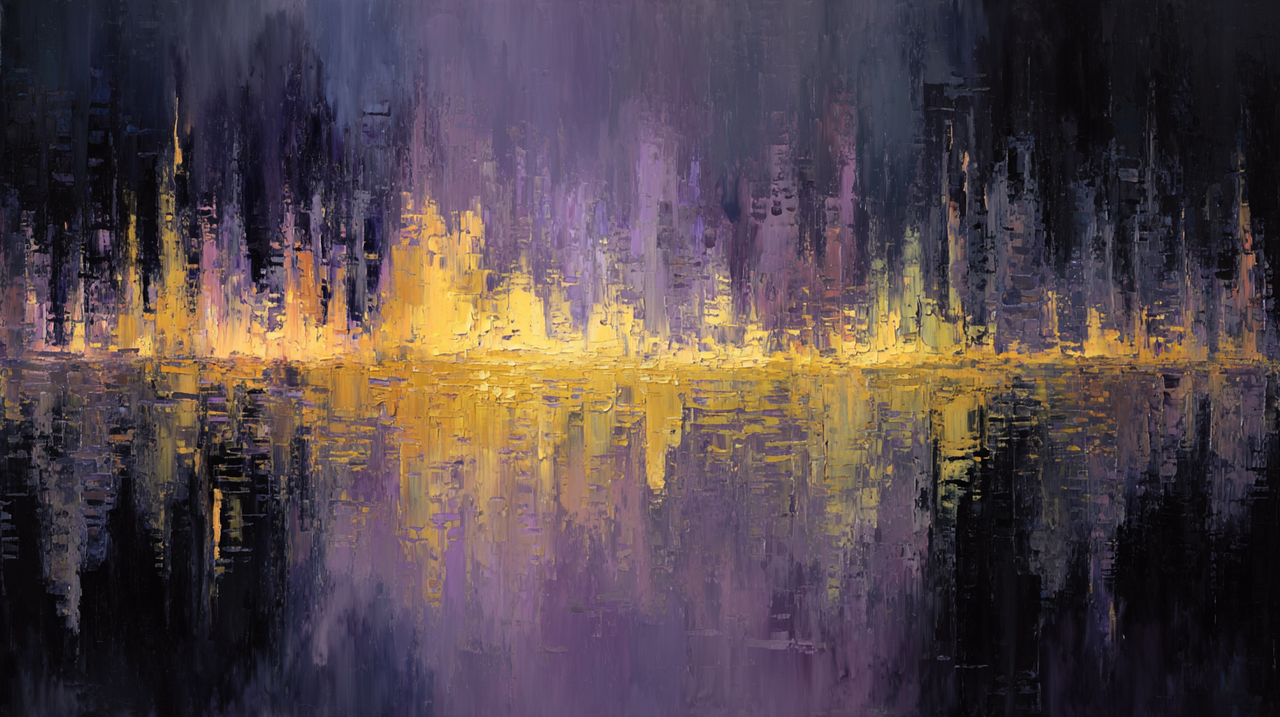Textured Abstract City Reflection Purple Gold Wallpaper
