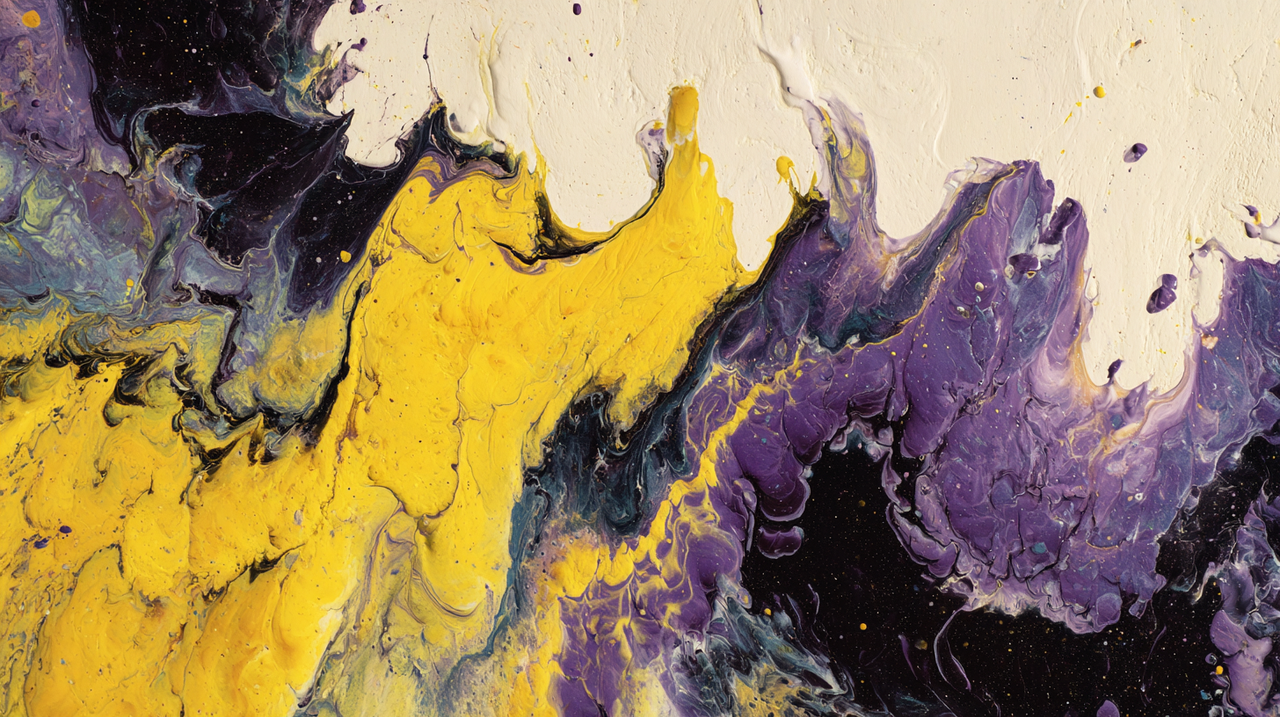 Abstract Yellow Purple Black White Fluid Art Paint Wallpaper