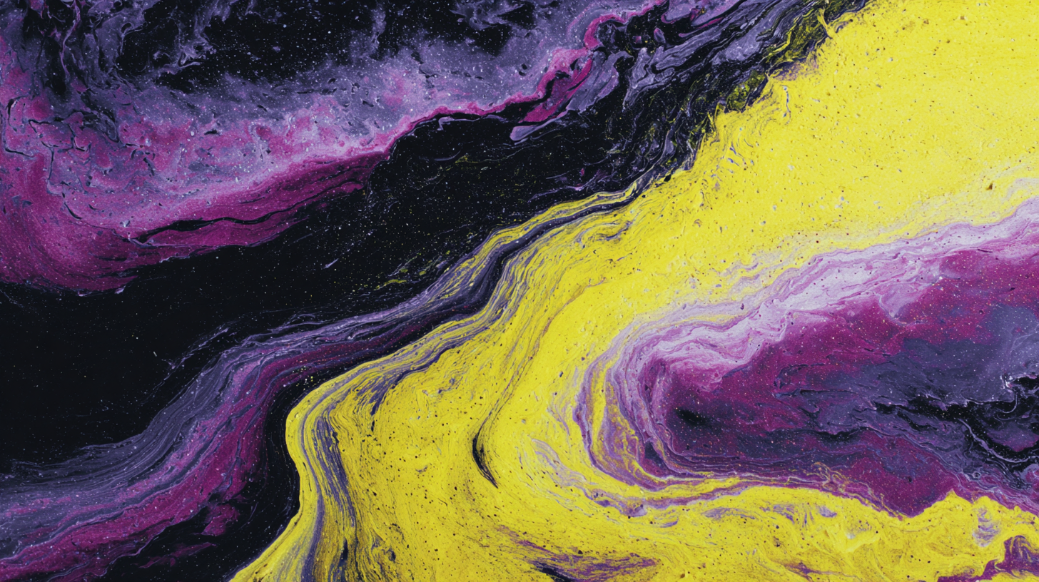 Abstract Yellow Purple Black Fluid Art Wallpaper