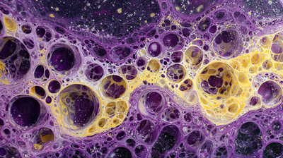 Abstract Purple Yellow Fluid Art Bubbles Wallpaper