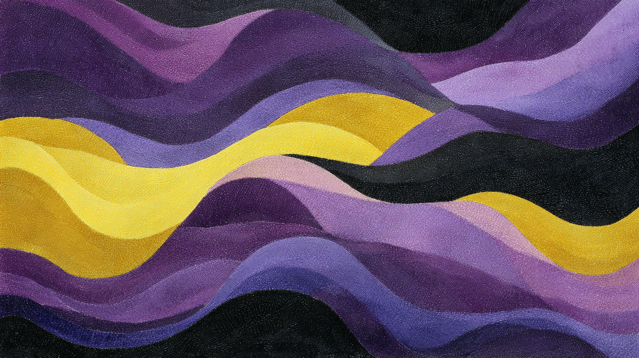 Abstract Wavy Purple Yellow Black Textured Wallpaper