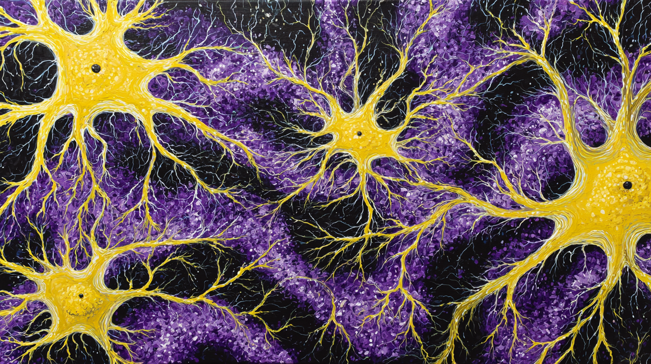 Abstract Yellow Neurons Purple Background Wallpaper