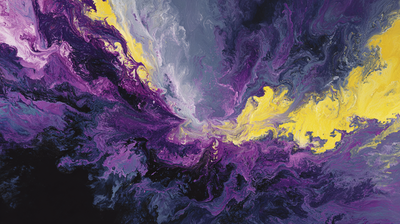 Abstract Purple Yellow Grey Fluid Swirl Paint Wallpaper