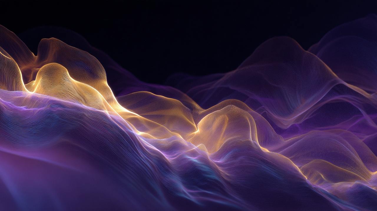 Abstract Purple Gold Digital Waves Wallpaper