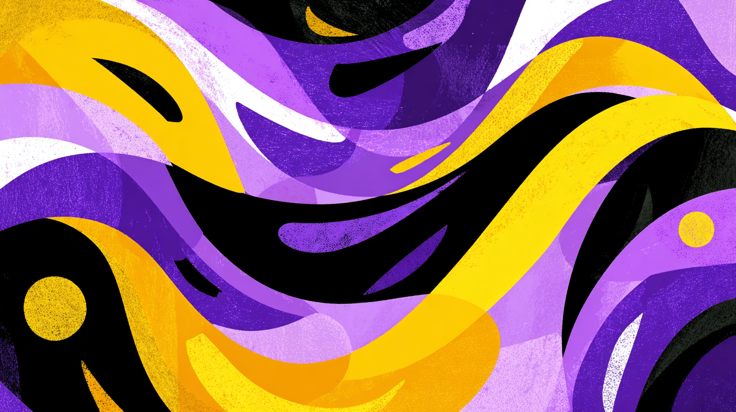 Abstract Purple Yellow Black Wavy Pattern Wallpaper
