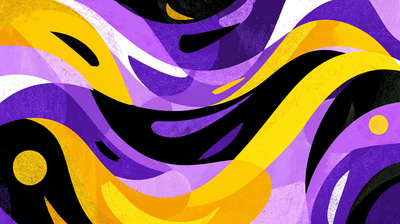 Abstract Purple Yellow Black Wavy Pattern Wallpaper